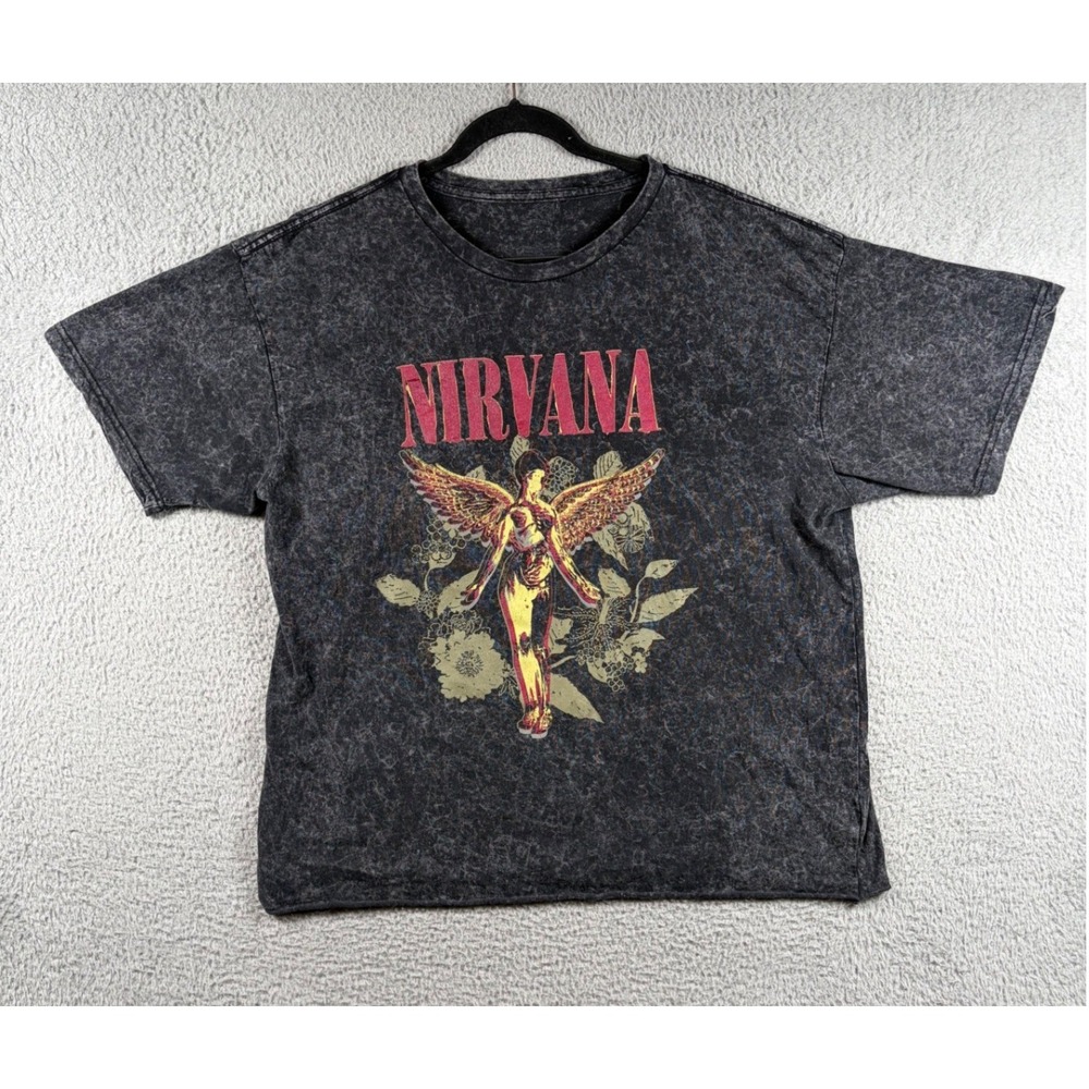 VTG Nirvana In Utero Angel T-Shirt Acid Wash Charcoal Rock Band Tee Grunge 90s